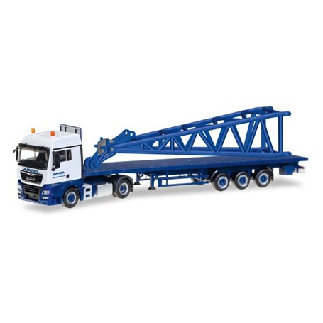 Herpa 307222 MAN TGX XLX 6c flatbed semitrailer with end piece for Liebherr LR 1600/2 Wasel"