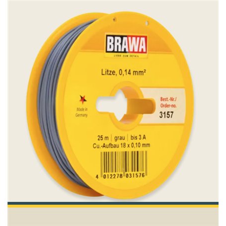 Brawa 3157 Kabel, 25 meter, grå, 0.14 mm²