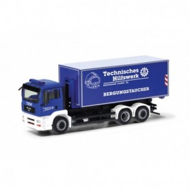 Herpa 098038 MAN TGA M roll-off bucket truck "THW Lindau  salvage diver" (Bavaria Lindau)