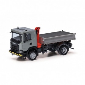 Herpa 318051 Scania XT17 3-side dumper with loading crane, grey yellow