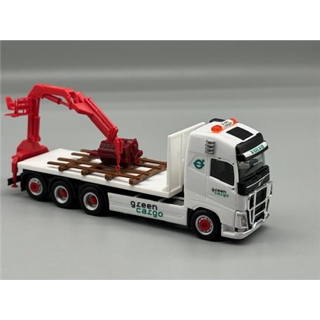 AH Modell AH-1256 Volvo FH Gl. 4 axle flat truck with loading crane "Green Cargo", med last