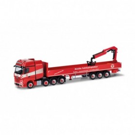 Herpa 318426 Mercedes-Benz Actros L Gigaspace heavy duty tractor with planked bed trailer with crane "Colonia"