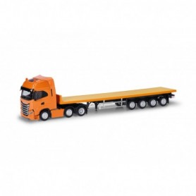 Herpa 318259 Iveco S-Way 6x2 flat bed semitrailer truck, municipal orange