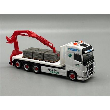 AH Modell AH-1256-1 Volvo FH Gl. 4 axle flat truck with loading crane "Green Cargo", med last