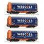 Roco 76009 Set of three sliding tarpaulin wagons, type Shimmns, of the Wascosa